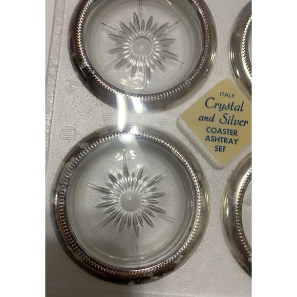 Vintage Crystal and Silver Coaster & Ashtray Set W & S Blackinton Co In Box - Picture 3 of 9